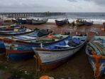 Fishing boats anchored at Valaiyathura coast in Thiruvananthapuram after the southwest monsoon made its onset over Kerala on Thursday. (PTI)