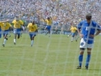 Italy's Roberto Baggio stands on the pitch during the penalty shoot-out during the final match between Brazil and Italy of the 15th World Cup football at Rose Bowl stadium in Pasadena on July 17, 1994.