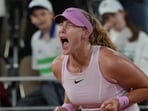 Russia's Mirra Andreeva reacts after winning her semi-final. (AP Photo/Thibault Camus)