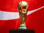 A general view of the FIFA World Cup Trophy on display during the FIFA World Cup Trophy Tour.