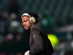 A.J. Brown #11 of the Philadelphia Eagles warms up prior to a game the NFC Wild Card Playoff game against the San Francisco 49ers