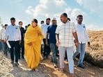 Agriculture minister Dattatray Bharne and deputy chief minister Sunetra Pawar visited rain- and hail-affected areas across Maharashtra. (HT PHOTO)