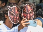 Cockroach Janta Party (CJP) supporters during a protest over alleged irregularities in the country's major examinations, in New Delhi on Saturday, June 6. 