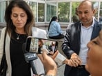 FILE - Nancy Iskander, left, holding the hand of her husband, Karim, leaves Van Nuys Courthouse June 10, 2024, in Van Nuys, Calif., after attending the sentencing hearing in the murder trial of Rebecca Grossman, who is charged in the deaths of their two sons, Mark, 11, and Jacob, 8. (AP Photo/Damian Dovarganes, File)(AP Photo/Damian Dovarganes)