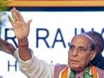 Defence minister Rajnath Singh at an event in Lucknow on Friday. (PTI PHOTO)