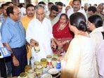 Thakur also visited stalls set up by progressive farmers and inquired about the products, developed with the help of Krishi Vigyan Kendra (KVK), NDRI. (HT Photo)