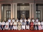Assam Governor Lakshman Prasad Acharya in a group photograph with Assam Chief Minister Himanta Biswa Sarma and members of State Council of Ministers, at Lok Bhavan, in Guwahati, Saturday, June 6, 2026. (PTI) Assam Governor Lakshman Prasad Acharya in a group photograph with Assam Chief Minister Himanta Biswa Sarma and members of State Council of Ministers, at Lok Bhavan, in Guwahati, Saturday, June 6, 2026. (PTI)