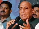 Defence minister Rajnath Singh in Lucknow on Saturday. (Mushtaq Ali/HT)