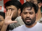 Abhijeet Dipke, head of the Cockroach Janta Party (CJP), addresses the supporters of the CJP during a sit-in protest demanding the resignation of Indian Education Minister Dharmendra Pradhan, in New Delhi, India, June 6, 2026.