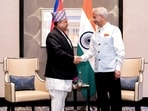EAM S Jaishankar meets Nepal foreign minister Shisir Khanal during a meeting in New Delhi.