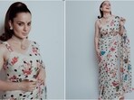 Kangana Ranaut stuns is floral polka dot saree at Bharat Bhagya Vidhata promotions.