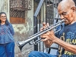 Writer Shormistha Mukherjee with Joe Vessaokar, the famed jazz and brass trumpeter from Bazaar Road, Bandra, whose story she is chronicling for her next ‘Pudding’ volume.