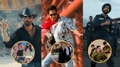 Akshay Kumar in Uncha Lamba Kad’s recreation from Welcome to the Jungle; (inset) the original features Akshay with Katrina Kaif in Welcome (2007). Sushmita Sen and Salman Khan in Chunnari Chunnari from Biwi No.1 (1999); (inset) Varun Dhawan in the recreation from Hai Jawani Toh Ishq Hona Hai and Diljit Dosanjh in Sandese Aate Hain from Border 2; (inset) a still from the original song in Border (1997) (Photos: X) Akshay Kumar in Uncha Lamba Kad’s recreation from Welcome to the Jungle; (inset) the original features Akshay with Katrina Kaif in Welcome (2007). Sushmita Sen and Salman Khan in Chunnari Chunnari from Biwi No.1 (1999); (inset) Varun Dhawan in the recreation from Hai Jawani Toh Ishq Hona Hai and Diljit Dosanjh in Sandese Aate Hain from Border 2; (inset) a still from the original song in Border (1997) (Photos: X)