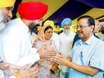 Aam Aadmi Party convener Arvind Kejriwal with the party's Punjab MLAs in New Delhi last month.