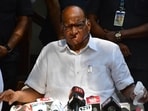 NCP (SP) chief Sharad Pawar addresses the media.(HT)