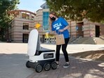 Starship has had to build a sensor array that its six-wheeled couriers, each the size of a beer cooler, can use to guide themselves along the pavements come rain or shine. (Starship Technologies)
