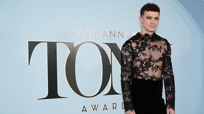 The Rocky Horror Show director Sam Pinkleton attended the Annual Tony Awards in a sheer black lace, full-sleeved top paired with plush black velvet bell bottoms. (REUTERS)
