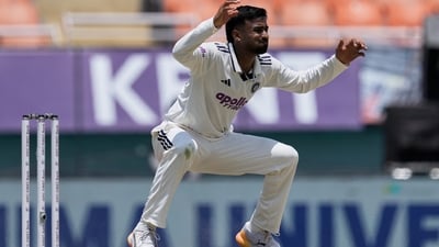 Manav Suthar was named the Player of the Match for his seven-wicket match haul. That included a six-for in the first innings and a 41-ball 28 with the bat as well. (AP Photo/Ashwini Bhatia) Manav Suthar was named the Player of the Match for his seven-wicket match haul. That included a six-for in the first innings and a 41-ball 28 with the bat as well. (AP Photo/Ashwini Bhatia)