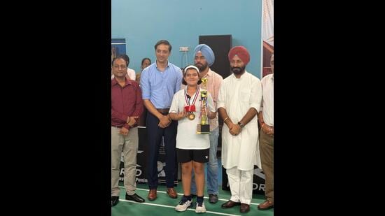 Amritpal Singh Sukhanand, MLA from the Bagha Purana assembly constituency, felicitated the winners at the event. (HT Photo)
