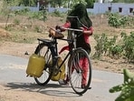 A girl fetches water from faraway. (HT Photo)
