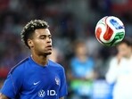 French forward Désiré Doué at a training session before the FIFA World Cup.