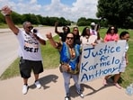 Supporters for Karmelo Anthony demonstrate in front of the Collin County courthouse Thursday in McKinney, Texas.
