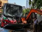 Mumbai, India. June 08, 2026 - One delivery boy was dead, and seven others were injured after a BEST bus rammed into several vehicles near Plaza Cinema in Dadar (West) on Monday morning. Mumbai, India. June 08, 2026. (Photo by Raju Shinde/HT Photo) (Raju Shinde)