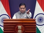 MEA spokesperson Randhir Jaiswal addresses a press briefing, in New Delhi on Friday. MEA spokesperson Randhir Jaiswal addresses a press briefing, in New Delhi on Friday.