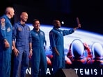 Astronauts Randy Bresnik, Luca Parmitano, Frank Rubio and Andre Douglas are unveiled as the NASA Artemis III mission crew at an event at NASA Johnson Space Center in Houston, Texas.