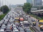 Traffic snarls on National Highway 48 near Iffco chowk in Gurugram. (Parveen Kumar/ HT Photo)
