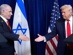 US President Donald Trump shakes hands with Israel's Prime Minister Benjamin Netanyahu at the end of a news conference at Mar-a-Lago, Florida on December 29, 2025.