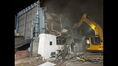 Following due legal procedure, the civic body initiated the demolition drive at around 2 am on Tuesday. (HT)