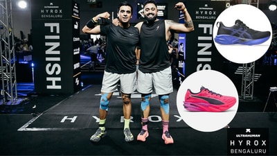 HYROX finishers Anirudh Prasannan and Dev Baheti at HYROX Bangalore. (Hindustan Times) HYROX finishers Anirudh Prasannan and Dev Baheti at HYROX Bangalore. (Hindustan Times)
