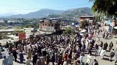 People gather in large numbers during an anti-Pakistan protest, in Muzaffarabad, Pakistan-occupied Kashmir, on Tuesday. (ANI)