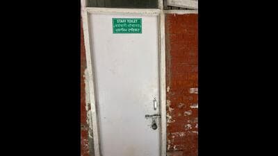 The other toilet, marked as staff toilet, was found locked on Tuesday. (HT Photo) The other toilet, marked as staff toilet, was found locked on Tuesday. (HT Photo)