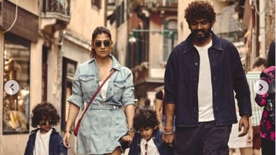 Nayanthara took to her Instagram account to post pictures with husband Vignesh Shivan, and twins Uyir and Ulag. Nayanthara took to her Instagram account to post pictures with husband Vignesh Shivan, and twins Uyir and Ulag.