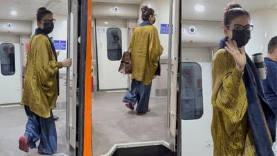 Raveena Tandon takes a ride on Vande Bharat Express. (officialraveenatandon/Instagram)