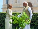 Prime Minister Narendra Modi with Italian Prime Minister Giorgia Meloni.