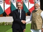 Indian Prime Minister Narendra Modi (right) shakes hands with his Canadian counterpart Mark Carney at Hyderabad House in New Delhi, India, on March 2, 2026. (Hindustan Times)