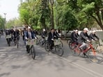 Judges in Lucknow recently pedalled their way to courts in response to the PM’s call for fuel conservation. (Sourced)