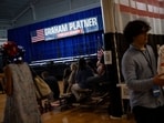 Signage during a primary election night event with Graham Platner, Democratic US Senate candidate for Maine, not pictured, at the Blue Hill YMCA in Blue Hill, Maine, US.