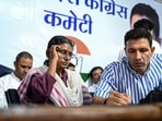 Congress candidate Meenakshi Natarajan and Congress Madhya Pradesh President Jitu Patwari during a press conference after her nomination for Rajya Sabha elections was rejected by Election Commission.