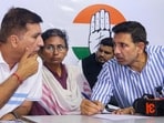 Congress candidate Meenakshi Natarajan, centre, along with AICC general secretary Harish Chaudhary, left, and Congress Madhya Pradesh President Jitu Patwari in Bhopal. Congress candidate Meenakshi Natarajan, centre, along with AICC general secretary Harish Chaudhary, left, and Congress Madhya Pradesh President Jitu Patwari in Bhopal.