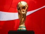 A general view of the FIFA World Cup Trophy.