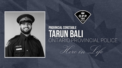 An image of Provincial Constable Tarun Bali was released by Ontario law enforcement on Tuesday. (Photo: Ontario Provincial Police)