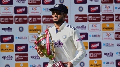 Shubman Gill, after winning the Test series against Afghanistan. (AP Photo/Ashwini Bhatia)