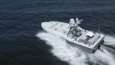 The drone was deployed under the Navy’s Task Force 59, established in 2021 as the Navy’s first uncrewed and artificial intelligence unit. (Screengrab/X/Saronic Technologies)