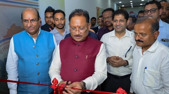 Chhattisgarh Chief Minister Vishnu Dev Sai inaugurates the new CM helpline centre, in Nava Raipur on Tuesday. (ANI Photo)