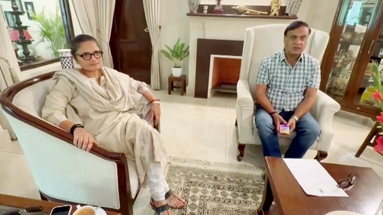 Sushmita Dev meets Assam CM Himanta Biswa Sarma in Delhi on Wednesday after resigning as Rajya Sabha MP and quitting TMC (ANI)