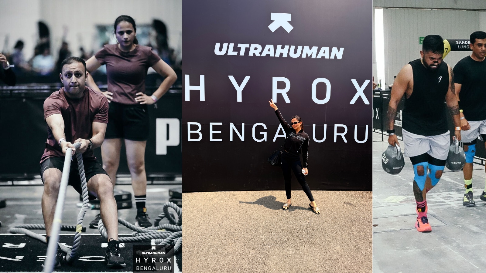 Namit Maheshwari, Shriya Manihar, and Anirudh Prasannan at the HYROX race in Bengaluru. (Hindustan Times) Namit Maheshwari, Shriya Manihar, and Anirudh Prasannan at the HYROX race in Bengaluru. (Hindustan Times)